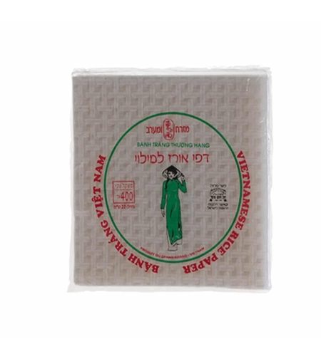 SQUARE RICE PAPER 400GR 22CM - דפי אורז מרובעים על בסיס קמח טפיוקה ואורז 400 גרם 22 ס
