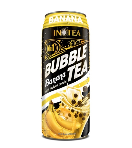 BANANA BUBBLE TEA 490ML - משקה בטעם תה ירוק ובננה עם כדורי ג'ל 490 מ