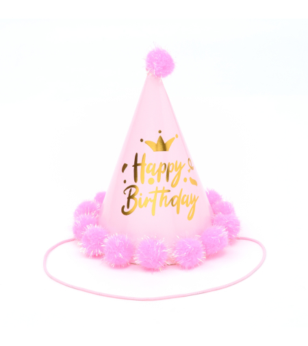 Pompon hat - happy birthday, shiny pink