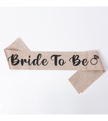 Bride sash - rose gold glitter, black text