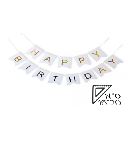 Happy birthday letters banner - 20*16, white/gold
