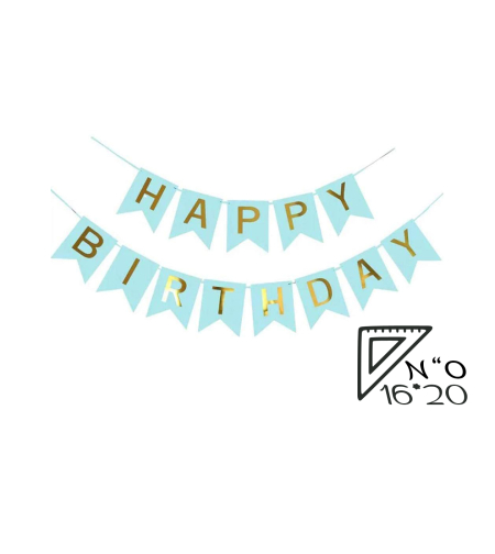 Happy birthday letters banner - 20*16, light blue/gold