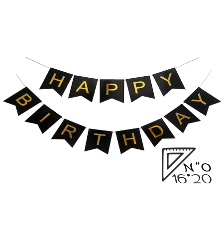 Happy birthday letters banner - 20*16, black gold