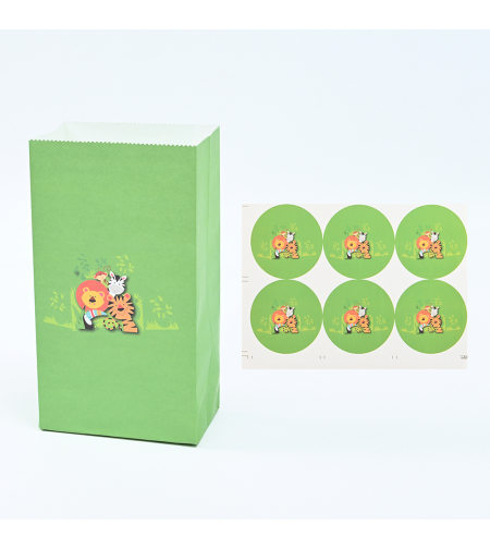Paper bags with closing stickers - safari, 6 units