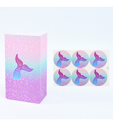 Paper bags with closing stickers - mermaid, 6 units