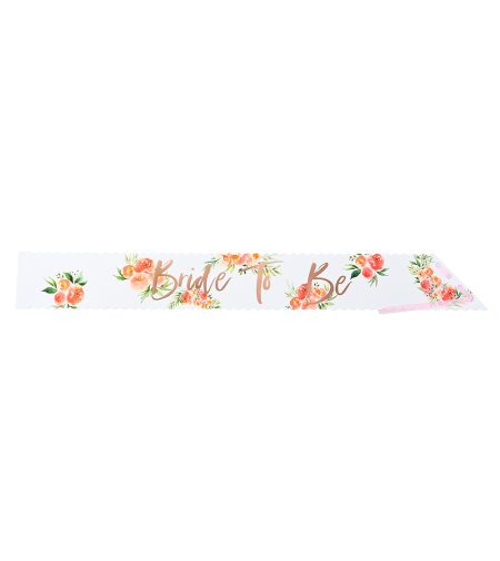 Bride sash - shiny foil paper, rose gold flowers
