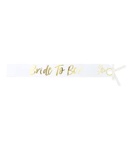 Bride sash - shiny foil paper, gold ring picture