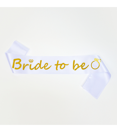 Bride sash - white, gold text, diamond ring picture
