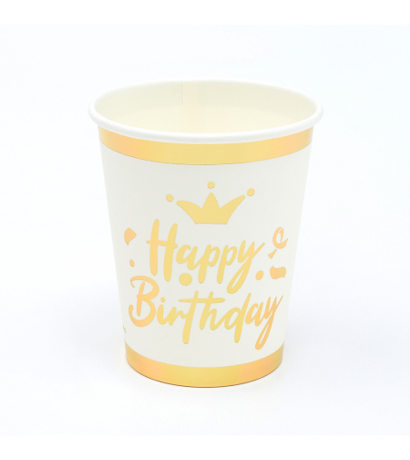 Happy Birthday White Cups 8pcs