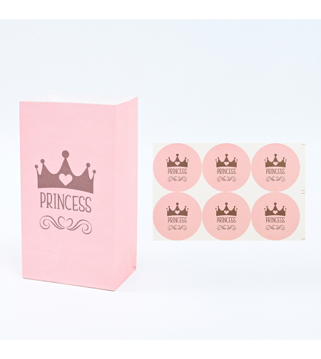 Paper bags with closing stickers - princess, 6 units