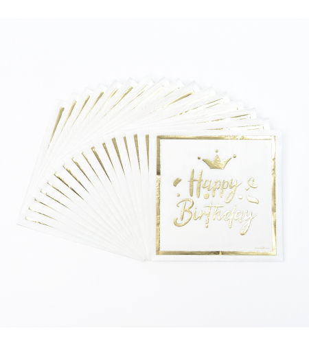 Happy Birthday White Napkins 16pcs