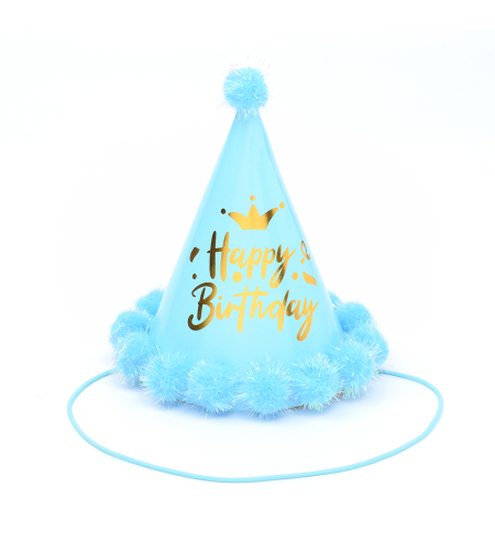 Pompon hat - happy birthday, shiny blue