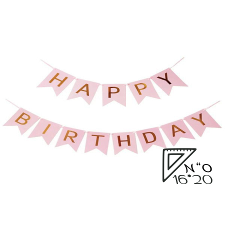 Happy birthday letters banner - 20*16, pink/gold