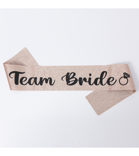 Team bride sash - rose gold glitter, black text