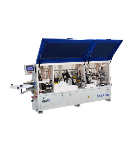 HOLLY- G554 PLUS מכונת קנטים תעשייתית, כולל מתזים, כרסום מקדים, משקפים לחזיתות, 2 סוגי ציקלינות ומברשות