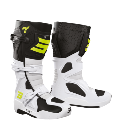 מגפי מוטוקרוס SHOT RACE 6 שחור/לבן/שחור/צהוב זוהר