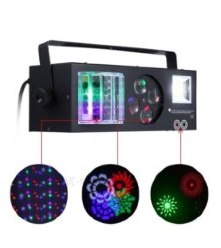 פנס אפקט Shadow Party 4 פנס מרשים הכולל לייזר + LED + פלאש + גובו + דרבי