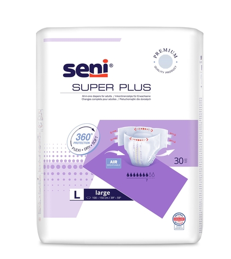 חיתולים למבוגרים SENI -סופר סאני פלוס, מידה L, באריזת חיסכון 30 יח'