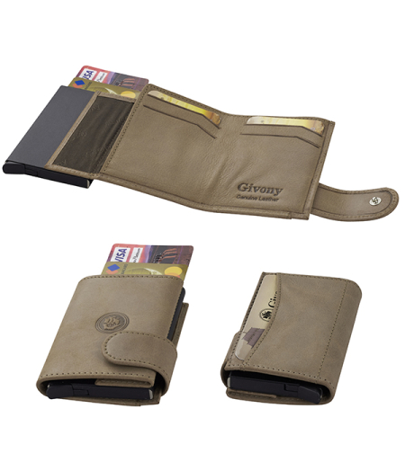 ארנק בטיחות RFID + NFC מעור שולף כרטיסי אשראי ותא לשטרות מבית המותג גבעוני