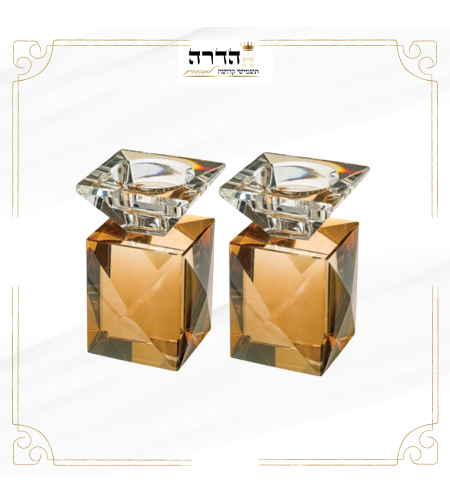 פמוטי קריסטל זהב עם קנים שקופים 9 ס