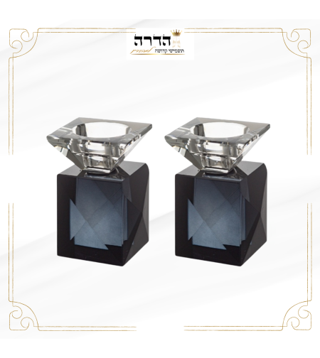 פמוטי קריסטל שחור עם קנים שקופים 9 ס