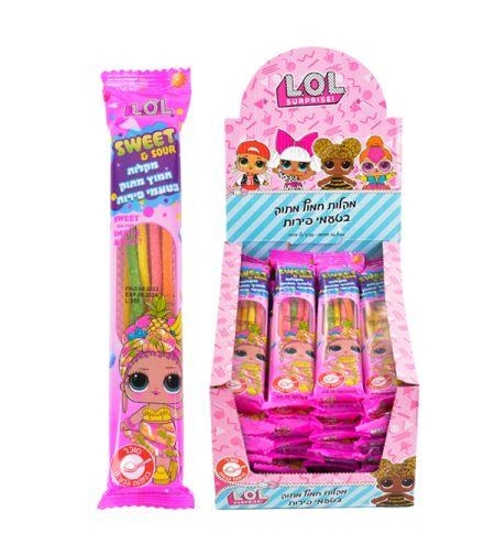 ממתק ליקריץ מקלות 35גר-בטעם פירות LOL בציפוי סוכר 24 יחי