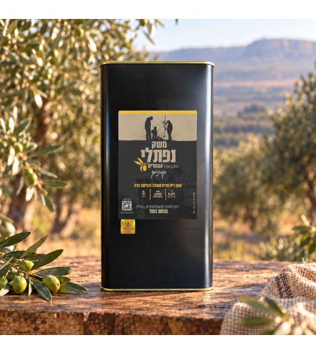 פח שמן זית כתית מעולה קורנייקי 5 ליטר של משק נפתלי במטע