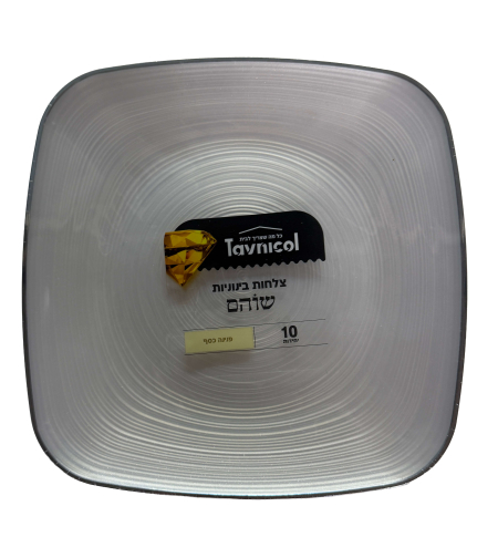 צלחות 7 מרובעות שוהם פס כסף – 10 יחידות