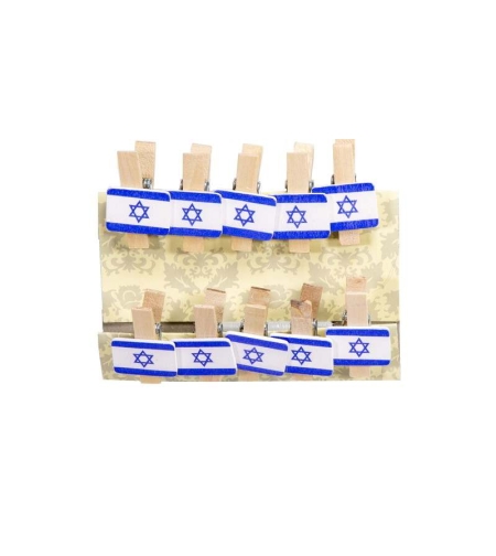 חבילת 10 אטבי עץ + דגל ישראל ליום העצמאות