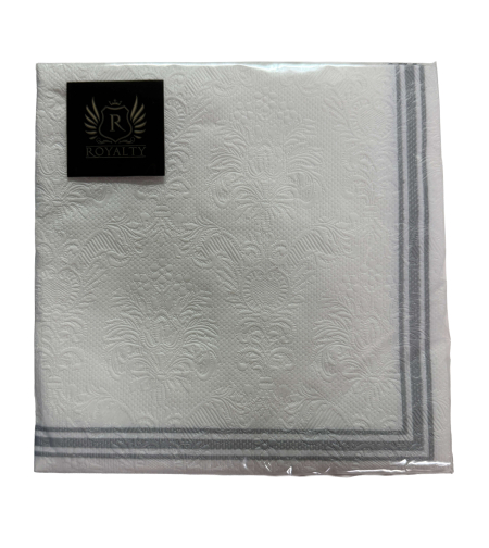 מפיות נייר Royalty – דגם לבן עם פסי כסף Embossed