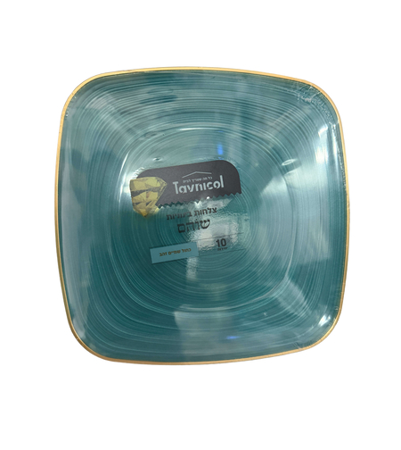 צלחות 7 מרובעות שוהם כחול שמיים זהב – 10 יחידות