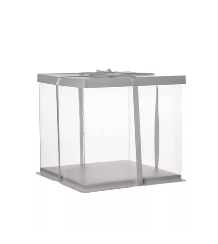 קופסת PVC לעוגה+ במה+סרט-לבן 30/30/20 ס”מ