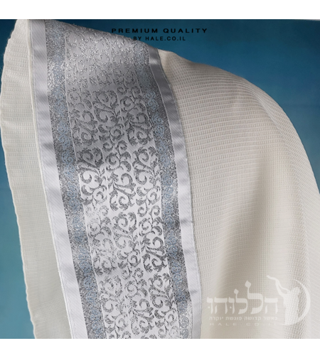 טלית 100% צמר תשבץ – פסים תכלת - 502