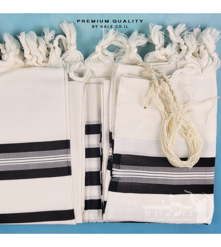 טלית 100% צמר תשבץ – פסים שחורים - 501