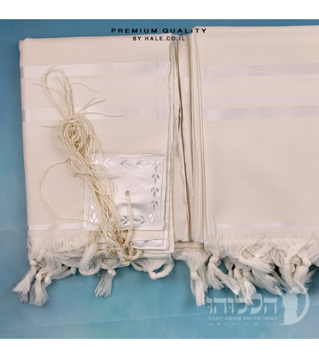 טלית 100% צמר תשבץ – פסים לבנים - 503