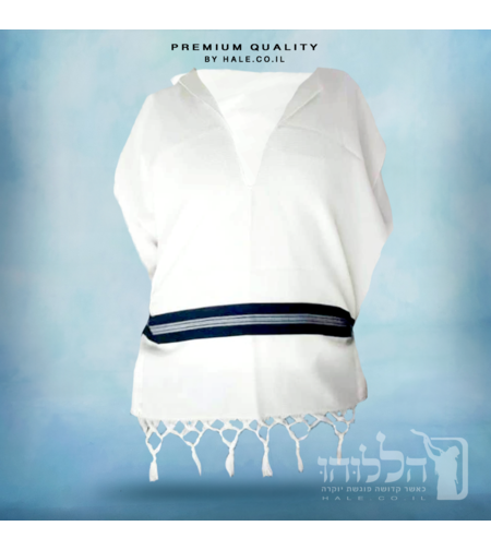 טלית קטן 100% צמר רחלים עם פס שחור באריגה שבתית יחודית ויפהפיה