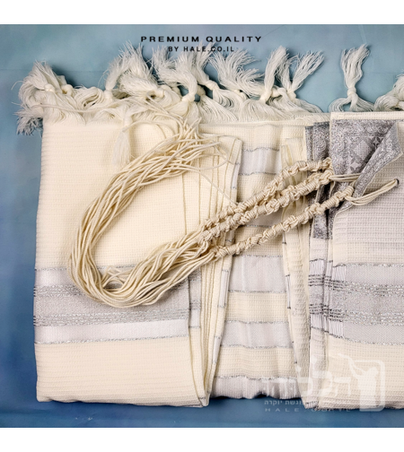 טלית צמר פסים בצבע כסף, לא מחליקה - 266