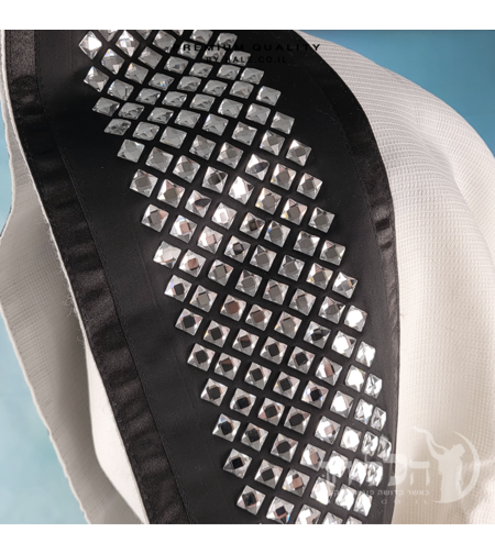 טלית מרוקאית 100% צמר תשבץ – שחור עם אבנים - 261