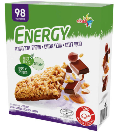 חטיפי אנרגיה עם שברי אגוזים ושוקולד חלב מעולה