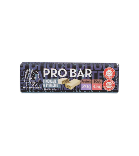 מקס ברנר PRO BAR חטיף חלבון קרם פיסטוק ופתיתי סויה קראנצ'ים