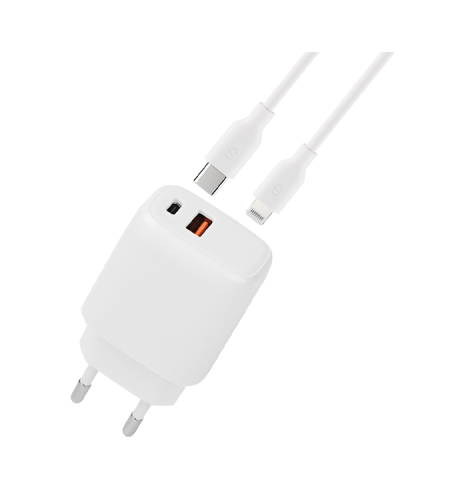 מטען קיר 2 יציאות USB+Type C - כבל Ligtning to Type C
