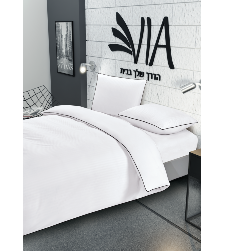 סט מצעים למיטה זוגית בית מלון פסים HOTEL לבן 160/200