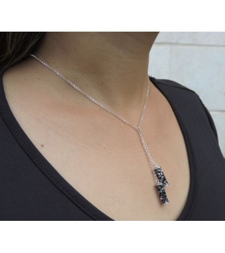 שרשרת כסף 925 קפסולה סברובסקי שחור (מונלייט)