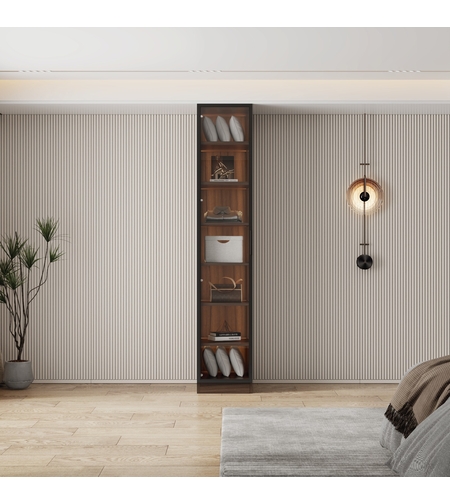 ארון בגדים דלת זכוכית עם תאורת LED רוחב 40 דגם ונציה חום כהה | מבית WOODY