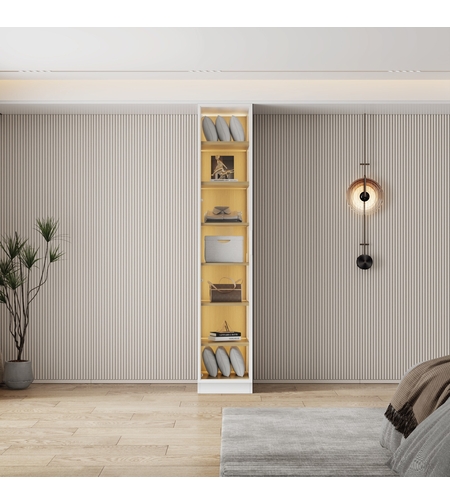 ארון בגדים דלת זכוכית עם תאורת LED רוחב 40 דגם ונציה לבן משולב עץ טבעי | מבית WOODY