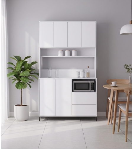 ארון שירות למטבח 120×210 עם מקום למיקרוגל דגם אוריין Orian לבן | מבית WOODY