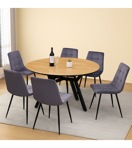 שולחן פינת אוכל עגול נפתח 130-170 דגם אטלס Atlas עץ טבעי רגל שחורה | מבית WOODY