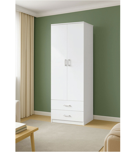 ארון בגדים 2 דלתות 80×220 דגם מתן Matan לבן | מבית WOODY