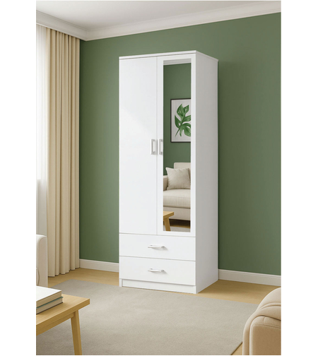 ארון בגדים 2 דלתות 80×220 מראה צד ימין דגם מתן Matan לבן | מבית WOODY