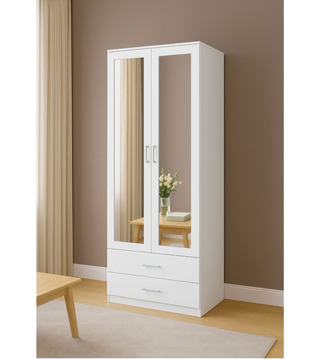 ארון בגדים 2 דלתות 80×220 עם מראות דגם מתן Matan לבן | מבית WOODY